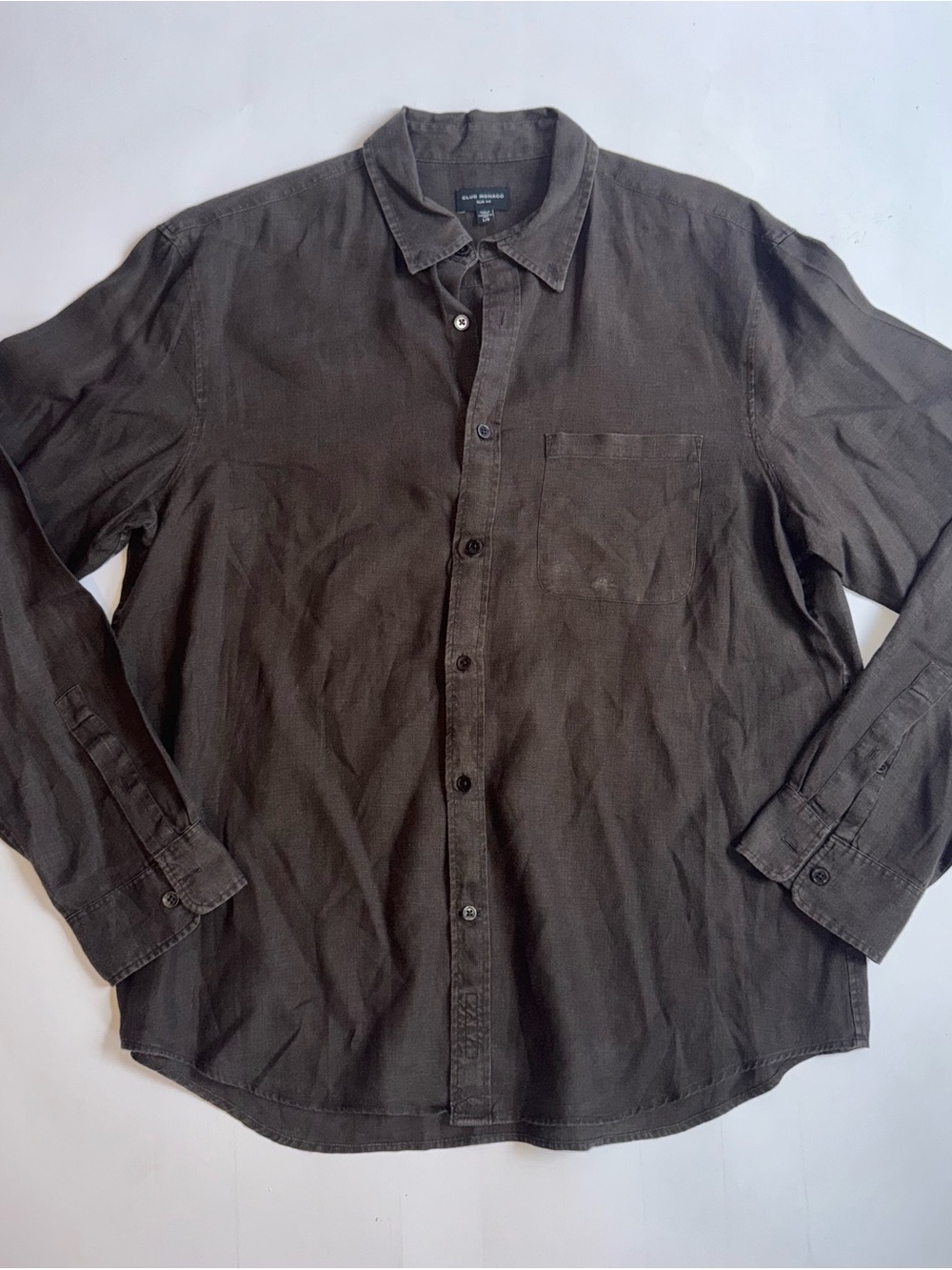 Club Monaco Men’s Slim Fit 100% Linen Button Down Shirt Charcoal Gray Size Large